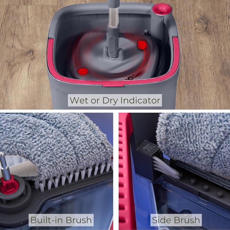 True & Tidy ممسحة دوارة مربعة ودلو ممسحة ذكية، أقسام منفصلة للمياه النظيفة والوسخة، تنظيف ذاتي مع ملحق المكنسة 2025 نسخة مطورة مع فرشاة جانبية ومقبض دوار 360° قائم بذاته - Image 4